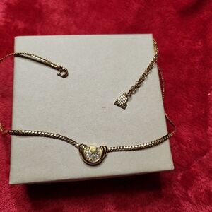 Vintage LANVIN Necklace, Gold Tone 24k Necklace, Vintage Rhinestone